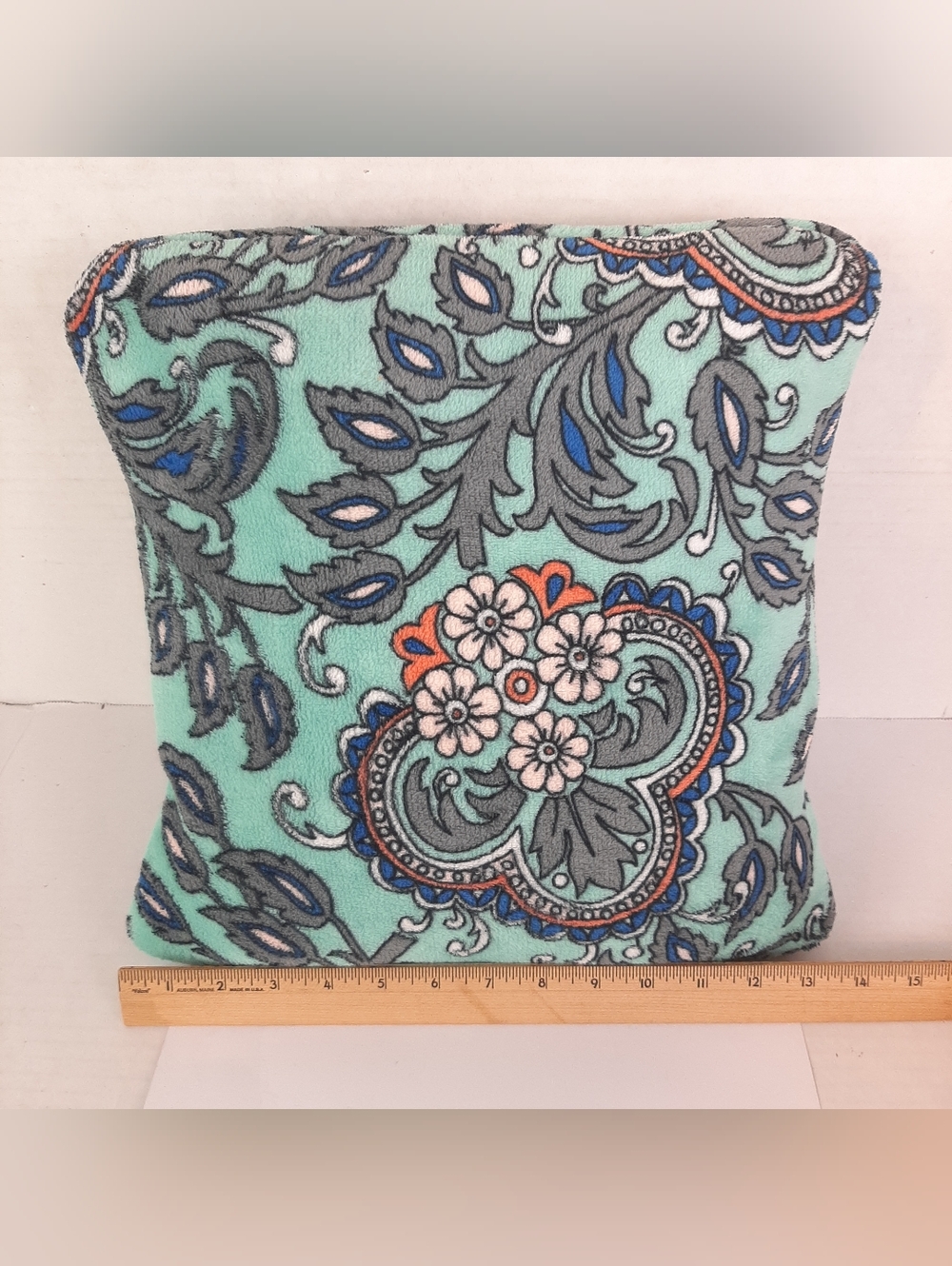 🔥Vera Bradley Travel Blanket FAN FLOWERS Design Aqua Blue Gray White Orange - Picture 3 of 5